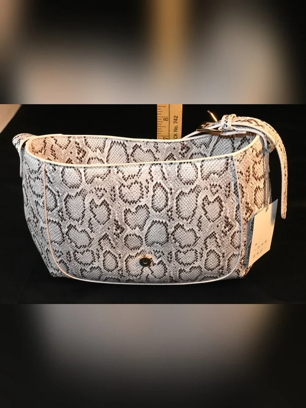 NWT A New Day Faux-Leather Snake-Print Baguette Shoulder Bag GrayBlack Monochrom